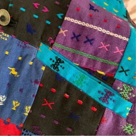 Rising Tide Made in Guatemala Patchwork Print Embroidered Vest Size Small to Med - Picture 4 of 7